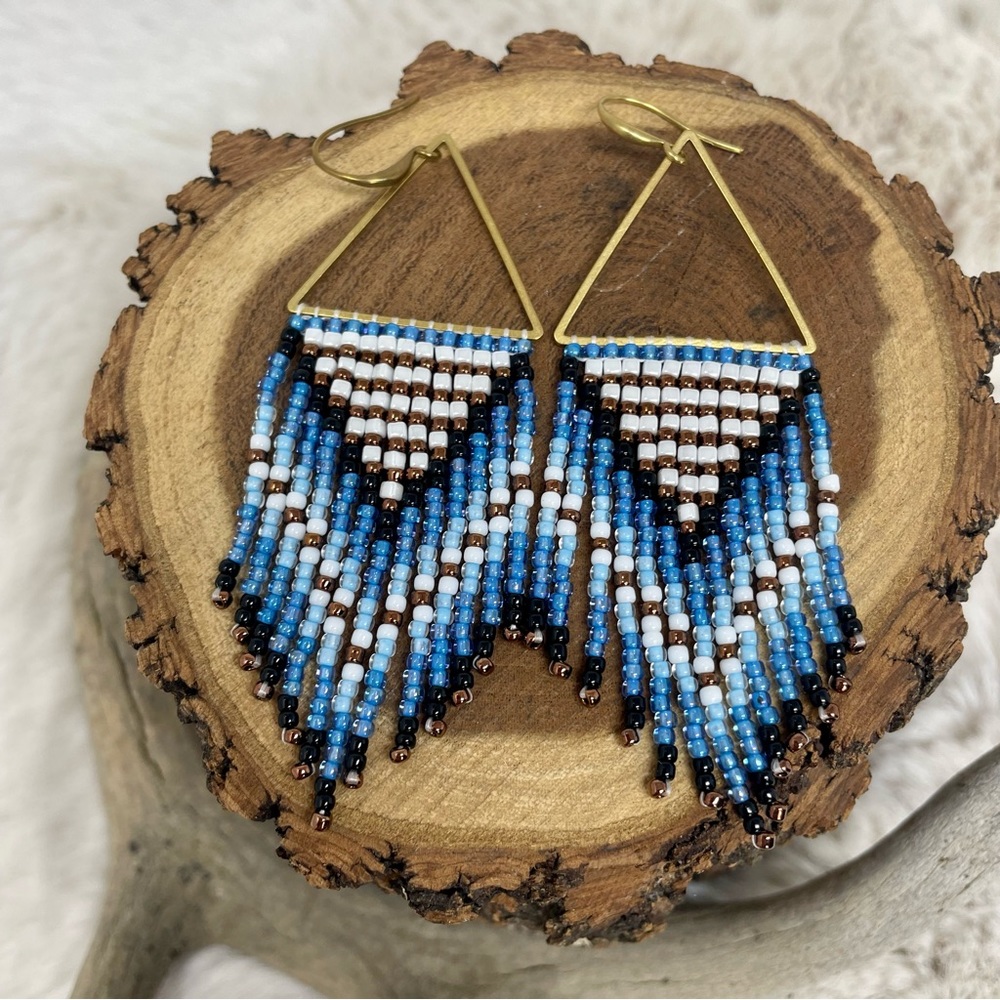 Beaded Fringe Triangle Earrings